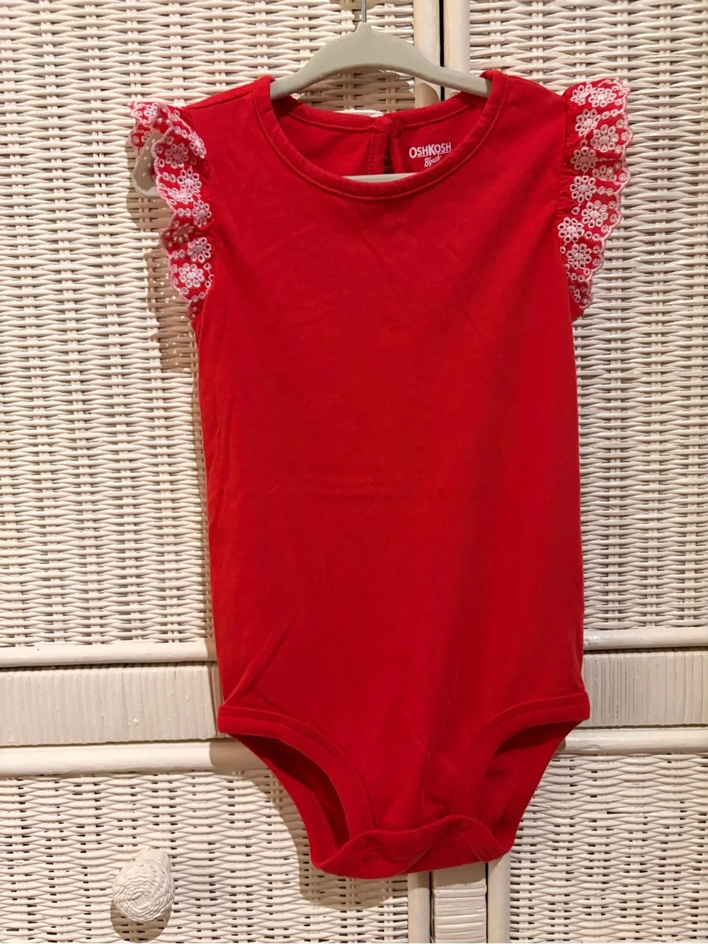 Girls Toddler OshKosh B'gosh Bright Red Shortalls Overalls with Onsie Set 24m